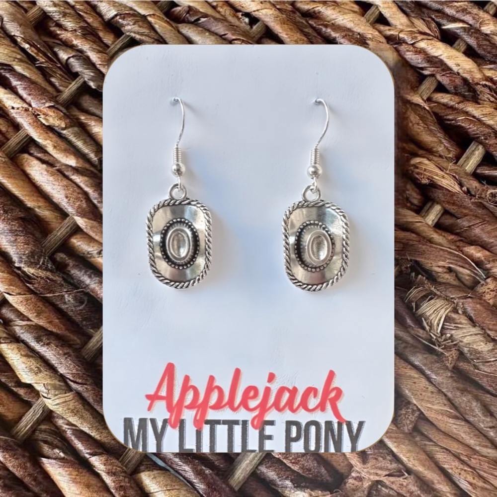 New Handmade "Applejack" (My Little Pony) Silver Cowboy Hat Earrings (Version 7)